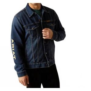 NEW ARIAT men's team denim trucker jacket in dark blue